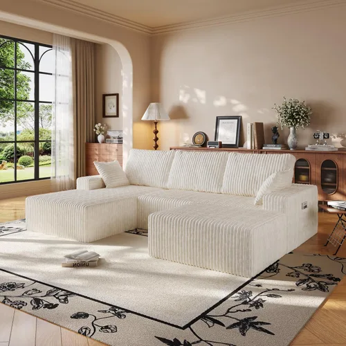Sofá seccional en forma de U de 108 pulgadas con otomana, sofá seccional modular de pana con asiento profundo, sofá modular moderno en forma de L