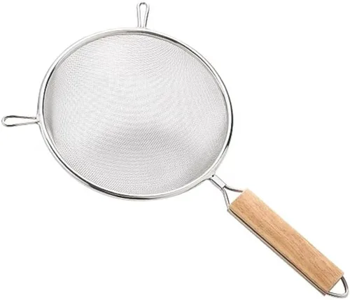 Miniatura 12 de Juego de 3 coladores de malla fina de acero inoxidable, versátiles tamices de mango largo para harina, té, café, aceite de filtrado