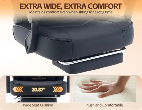 Miniatura 7 de Silla de oficina de cuero transpirable con cojín de resorte de bolsillo, silla ergonómica ancha y alta para juegos de computadora con reposacabezas