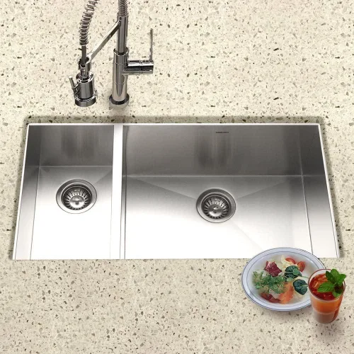 Miniatura 3 de Houzer CTO-3370SL Contempo - Fregadero de cocina de acero inoxidable de 33 pulgadas, montaje inferior, cuenco de preparación doble izquierdo 70/30