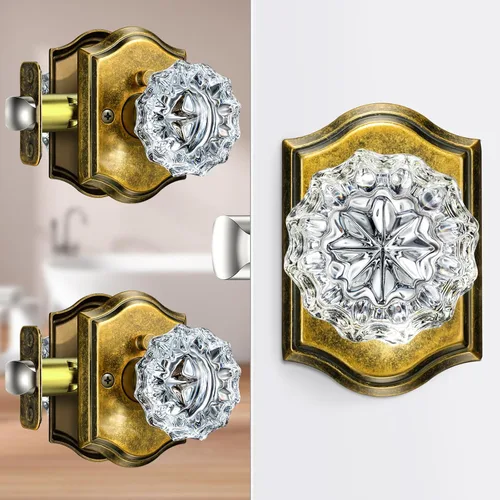 Miniatura 36 de Pomos de puerta de cristal para interiores, pomos de puerta de cristal de latón envejecido con cerradura para uso de privacidad, pomos de puerta