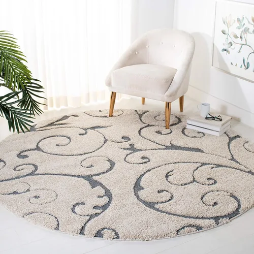 Miniatura 91 de SAFAVIEH - Alfombra de la Colección Florida Shag - 5' redonda, gris y azul claro, diseño de pergamino, sin deshilachado y fácil de limpiar, pelo