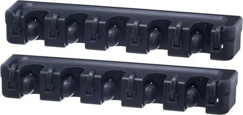 Miniatura 8 de Superio Soporte de pared para fregona y escoba (negro) Herramientas de limpieza Organizador de pared, 5 ranuras para estante y 6 ganchos