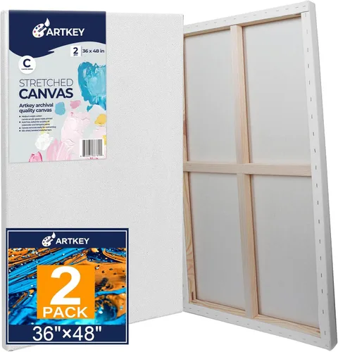 Lienzos grandes para pintar de 36 x 48 pulgadas, paquete de 2 unidades, 12.3 onzas, lienzo estirado 100% algodón con triple imprimación sin ácidos,