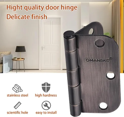 Miniatura 5 de Paquete de 6 bisagras para puerta, bisagras de bronce frotado con aceite de 3.5 x 3.5 pulgadas para madera con esquinas de radio de 5/8'', bisagras