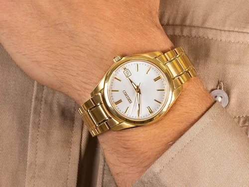 Miniatura 3 de Seiko - Reloj de cuarzo japonés con correa dorada acero y dos tonos modelo SUR314