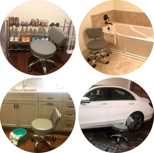 Miniatura 7 de Dayton Asiento con ruedas para garaje (negro mate) neumático, taburete corto con altura ajustable de 13 a 15 pulgadas, perfecto para oficina