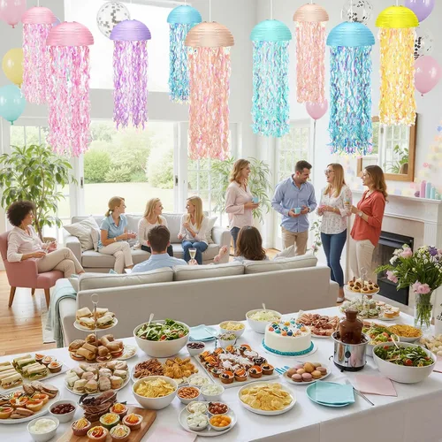 Miniatura 7 de Baquler Juego de 12 linternas de papel de medusas de 10 pulgadas, linternas semicírculas de sirena, decoración colgante para aula, baby shower, bajo