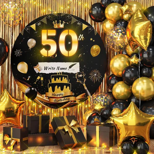 Miniatura 9 de Letrero luminoso de feliz cumpleaños de 40 años, decoración de fiesta para hombres, fondo de cumpleaños LED negro y dorado, carpa redonda, cartón
