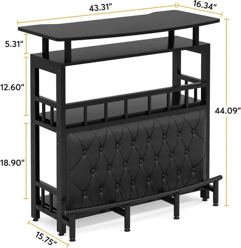 Miniatura 2 de Tribesigns Unidad de Bar para el Hogar para Licores, Mesa de Altura de Bar de 44 Pulgadas con Almacenamiento, Mesa de Pub de Entretenimiento Negra