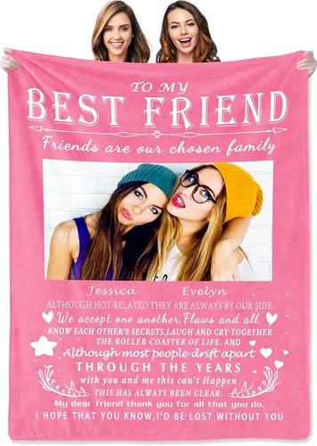 Miniatura 12 de Regalos personalizados de cumpleaños para mejor amiga para mujeres, manta personalizada con imagen, manta de fotos de mejor amiga con texto, regalos
