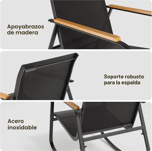 Miniatura 5 de Ahomly - Juego de 4 piezas de muebles de patio, juego de conversación para exteriores de Textilene con 2 sillas mecedoras y mesa de café con tapa