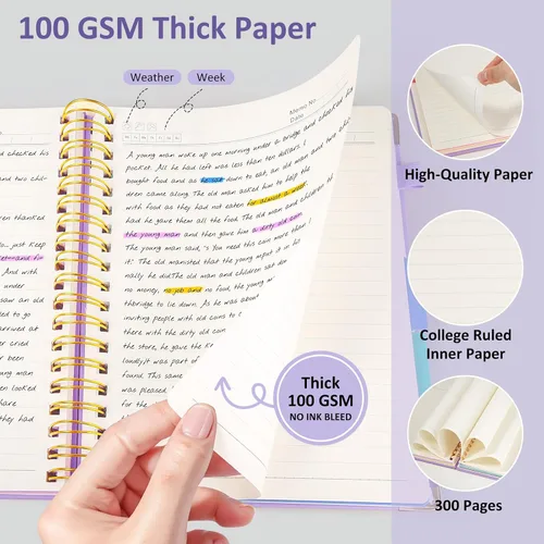 Miniatura 2 de Cuaderno de espiral de tapa dura, cuadernos grandes de 8"x10" B5 con divisores extraíbles y pestañas, 300 páginas, cuaderno de 5 asignaturas