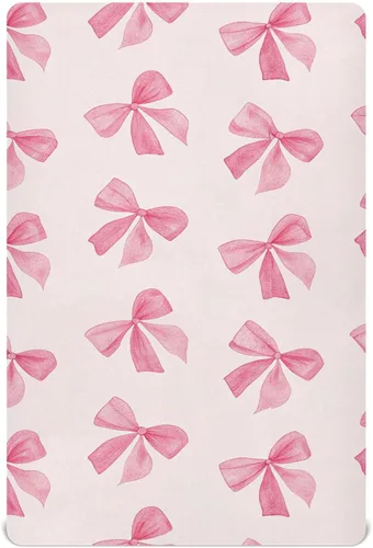 Miniatura 13 de Burbuja Sábana bajera ajustable para cuna para niñas y niños, con lazo rosa, suave, transpirable, para colchones estándar de cuna y cama de niño
