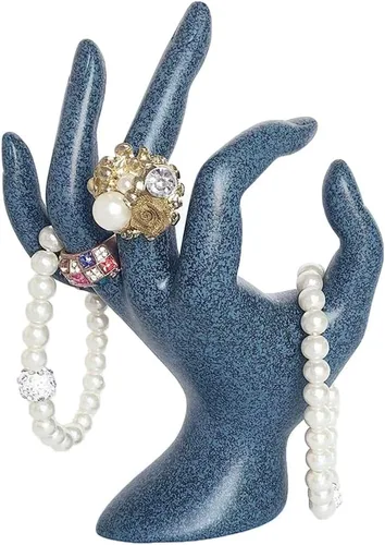 Soporte para joyas de mano, soporte para exhibición de joyas, manecilla de maniquí, poliresina, 7 pulgadas (azul)