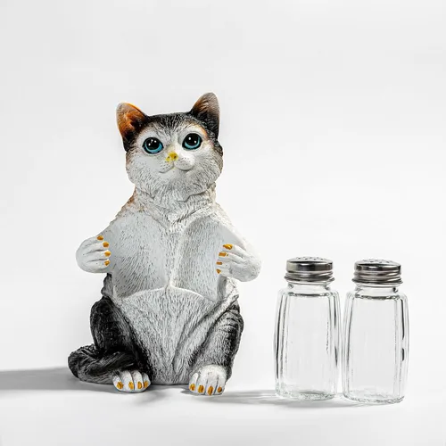 Miniatura 8 de Juego de salero y pimentero de resina con soporte y tarros de especias de cristal, decoración de cocina para amantes de los gatos, figura de gato