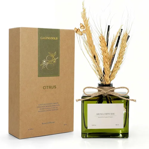 Difusor de junco, 6.09 onzas, difusor de aroma a bosque cítrico con varillas y flores secas, difusor de 120 días de larga duración para el hogar,