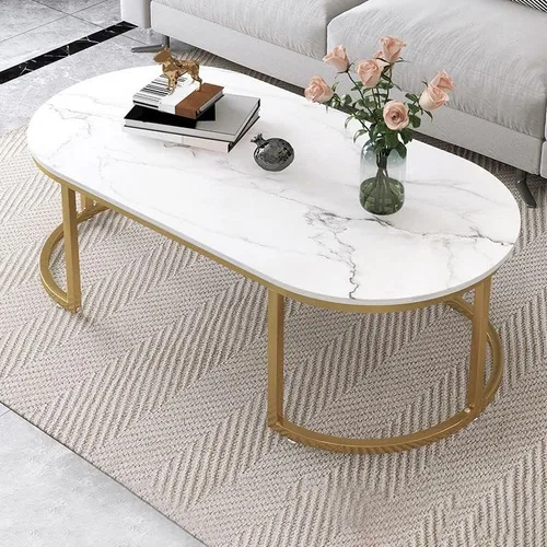 Miniatura 11 de Mesa auxiliar, moderna y ovalada, mesa de centro minimalista de madera para sala de estar, almacenamiento gris oscuro incluido, 39.5 pulgadas