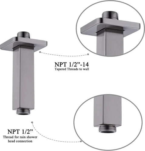 Miniatura 3 de Brazo de ducha de 4 pulgadas con brida, brazo de extensión cuadrado montado en el techo, brazo recto de 1/2 NPT para cabezal de ducha de lluvia