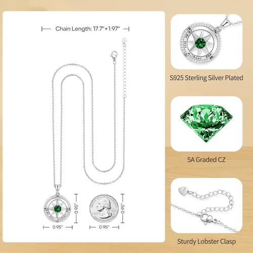 Miniatura 55 de Peeshow Collar para mujer, brújula, piedra natal, joyería de cumpleaños, aniversario, ideas para su novia, regalo romántico de amor en Navidad, día