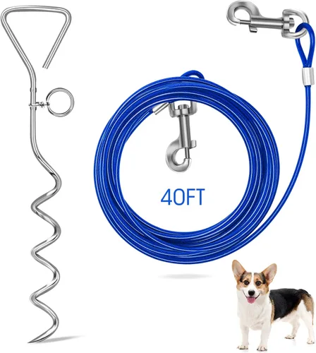 Miniatura 7 de Relux Correa de perro de 30 pies para entrenamiento en el patio, correr, senderismo, campamento, con anclaje de perro resistente en espiral