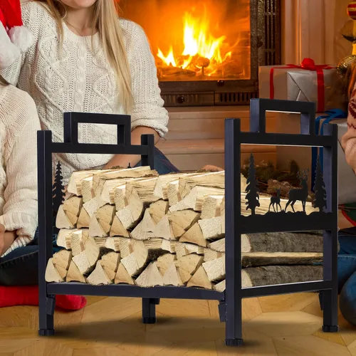 Miniatura 6 de Estante para leña para interiores y exteriores, soporte resistente de acero para almacenamiento de leña, estante de madera, estante de leña