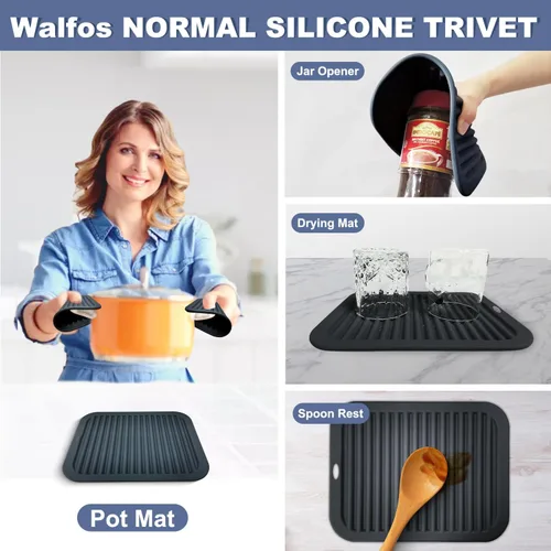 Miniatura 4 de Walfos Salvamanteles de Silicona XXL de 16" y grande de 12" y redondo y cuadrado de 7", salvamanteles para ollas y sartenes calientes, soportes