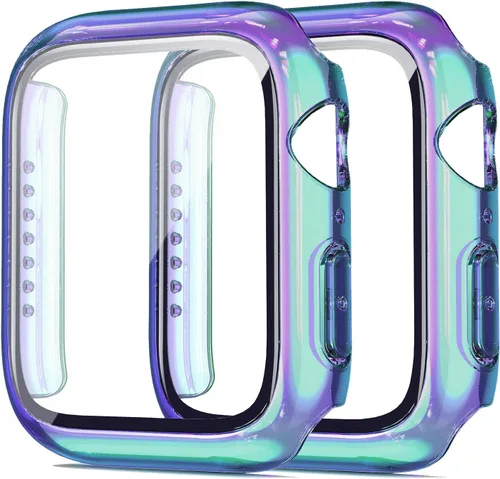 Miniatura 20 de Paquete de 2 fundas rígidas compatibles con Apple Watch Series 6, 5, 4, SE, de 1.575 pulgadas, protector de pantalla de vidrio templado, cobertura