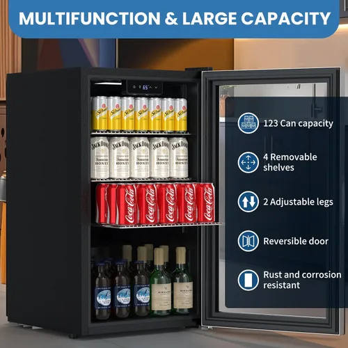 Miniatura 6 de Refrigerador de bebidas con enfriador, mini refrigerador, independiente, capacidad para 123 latas/3 pies cúbicos, enfría hasta 37 ℉, pantalla táctil