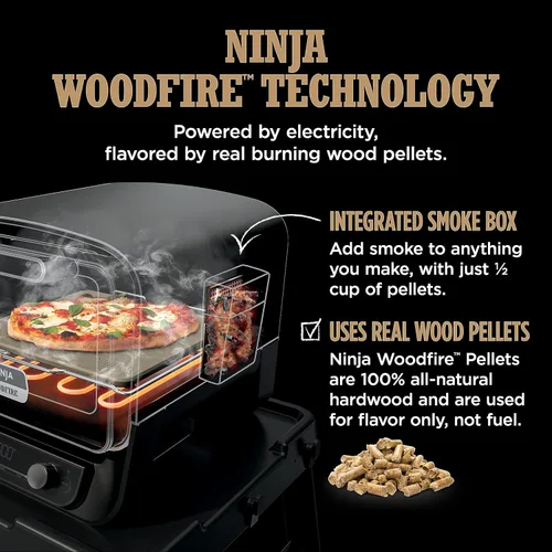 Miniatura 10 de Horno de pizza de leña al aire libre Ninja, asador eléctrico portátil 8 en 1, calienta hasta 700°F, 5 configuraciones de pizza artesanal, caja