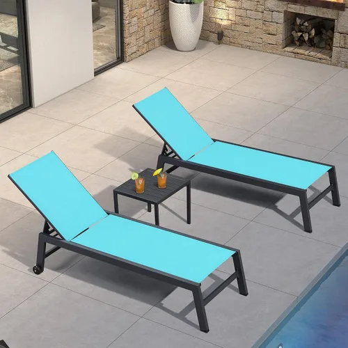 Miniatura 44 de PURPLE LEAF Juego de 2 tumbonas de aluminio para patio al aire libre con ruedas y mesa auxiliar, tumbona de piscina para jardín al aire libre, junto