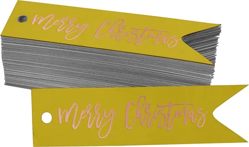 Miniatura 66 de Etiquetas de papel colgantes con texto en inglés "Merry Christmas", 50 unidades Blanco