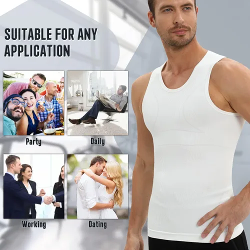 Miniatura 9 de PODFAN Camisa de compresión para hombre de ginecomastia, camiseta sin mangas adelgazante, chaleco moldeador de cuerpo para hombre, camisetas