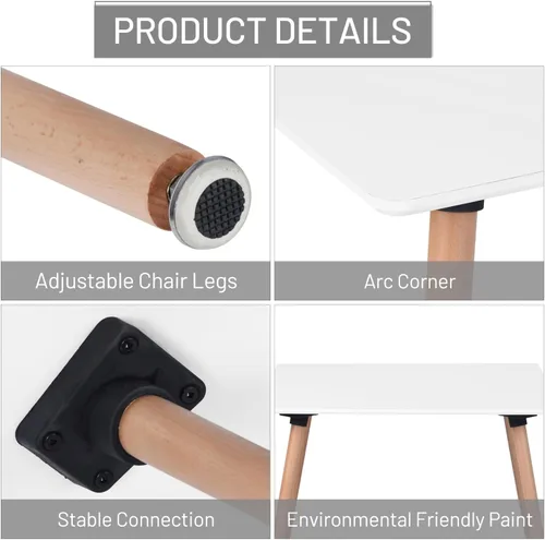 Miniatura 4 de Mesa de comedor cuadrada de 31.5 pulgadas para 2-4 personas, mesa blanca funcional moderna con patas de madera para el hogar, oficina, cocina, Blanco