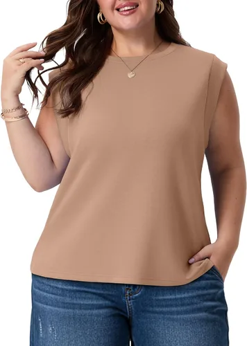 Miniatura 12 de OLRIK Plus Size Tank Tops for Women Cap Sleeve Soft Stretch Summer Blouses Casual Basic Tee with Underarm Coverage