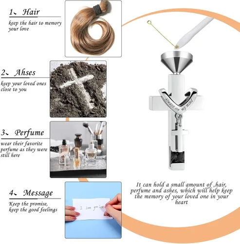 Miniatura 4 de Fumete 5 piezas de collar de urna para cenizas, recuerdo de cremación, corazón, cruz, joyería cúbica para cenizas, acero inoxidable, medallón