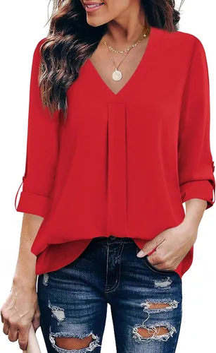Miniatura 6 de Youtalia Blusas para mujer, elegantes, informales, de negocios, manga 3/4, de gasa, cuello en V, camisas de trabajo y oficina
