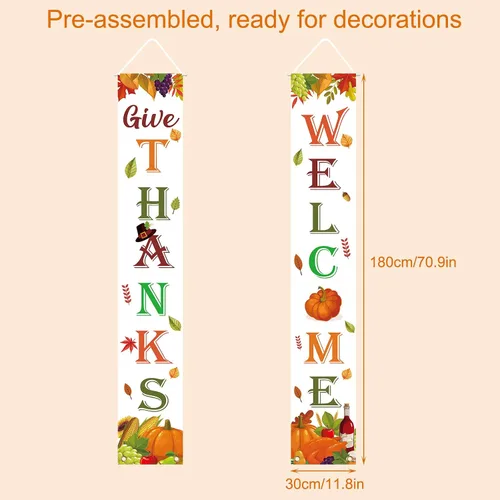 Miniatura 5 de Decoraciones de Acción de Gracias para interiores y exteriores, cartel de agradecimiento para puerta de porche, letrero de bienvenida para el hogar