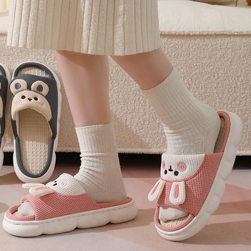 Miniatura 7 de Aucomfo Pantuflas de lino, bonitas pantuflas de animales para mujeres y hombres, bonitas pantuflas de casa para mujeres, pantuflas de casa kawaii