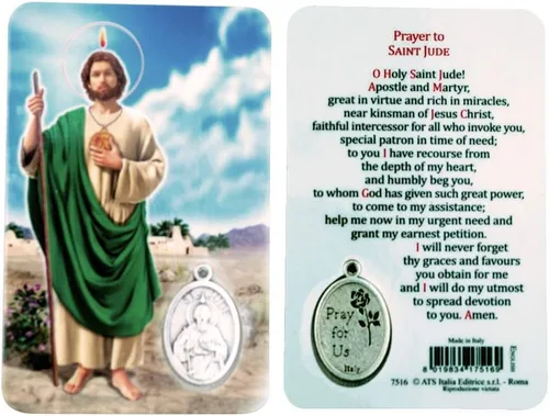 VILLAGE GIFT IMPORTERS Tarjeta de oración de Santa Figura con Medalla Oración y medalla de Santa 8 figuras (St. Jude)