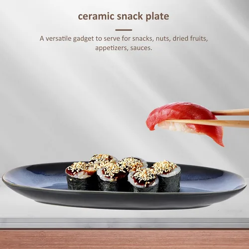 Miniatura 3 de Cabilock Plato de sushi de cerámica de 13.66 x 6.61 x 1.37 pulgadas, bandeja ovalada para servir pescados para el hogar, restaurante, hotel