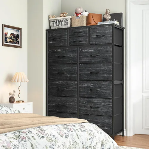 Miniatura 2 de EnHomee Cómodas negras para dormitorio con 14 cajones de almacenamiento, cómodas y organizador de cajones de almacenamiento, marco de metal Negro