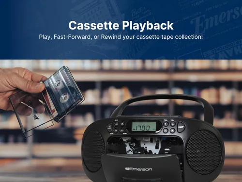Miniatura 4 de Emerson Reproductor de CD portátil Boombox con reproductor de cassette combo, grabadora de cinta, radio AM/FM, AUX, conector para auriculares