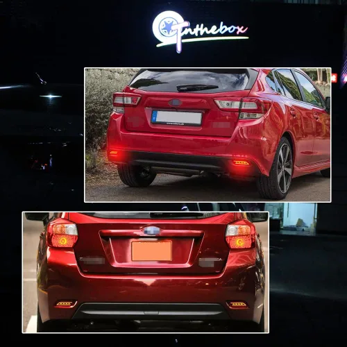 Miniatura 9 de Lente roja LED parachoques trasero reflector luz niebla cola lámpara de freno compatible con Subaru 2008-2014 WRX/STI, 08-up Impreza, 13 en adelante