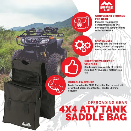 Miniatura 2 de Offroading Gear Bolsa de sillín trasera y delantera impermeable 4x4 Con dos compartimentos Ideal para ATV UTV Moto Quad Motocicleta Etc.