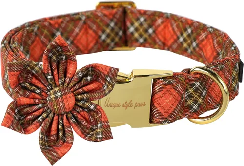 Miniatura 23 de Collar de perro de algodón con lazo floral a cuadros de Unique Style Paws, collar de perro colorido con lazo para perros pequeños, medianos y Plaid