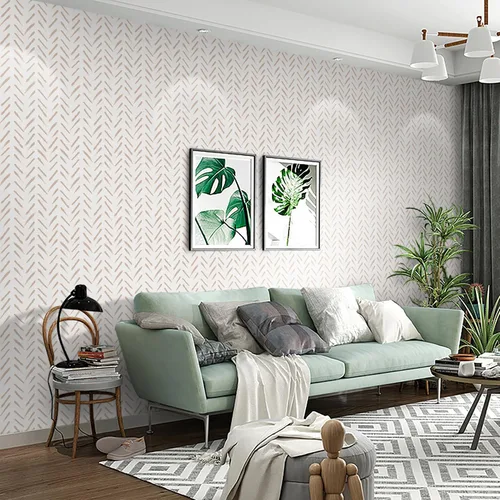 Miniatura 6 de Papel tapiz adhesivo geométrico blanco y rosa, 16.1 x 196 pulgadas, papel tapiz autoadhesivo extraíble para dormitorio, baño, papel de contacto