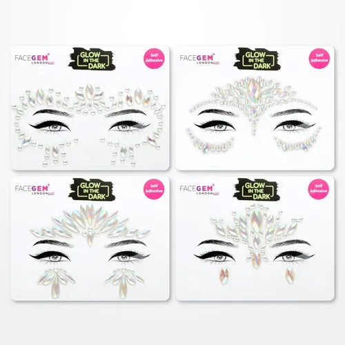 Miniatura 27 de 32 piezas de gemas faciales (diseños aleatorios) autoadhesivas con purpurina para tatuaje, gemas para festivales, fiestas rave, maquillaje corporal