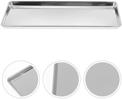 Miniatura 6 de Bandeja de barbacoa de acero inoxidable para servir bandeja rectangular de alimentos para hamburguesas para hornear horno de metal, platos de cena