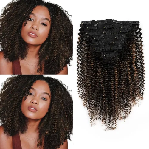 Miniatura 16 de Sassina Extensiones de Cabello Humano Rizado Afro Grueso Real con Clip 3B 4A Color Natural Invisible Sin Costuras Remi Clip Para Mujeres